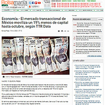 Economa.- El mercado transaccional de Mxico moviliza un 19% menos de capital hasta octubre, segn TTR Data